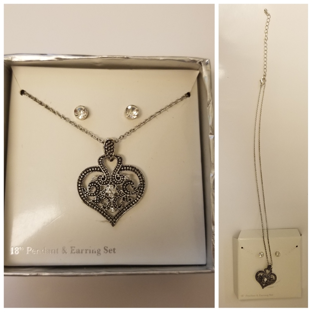 Heart Pendant & stud earring set